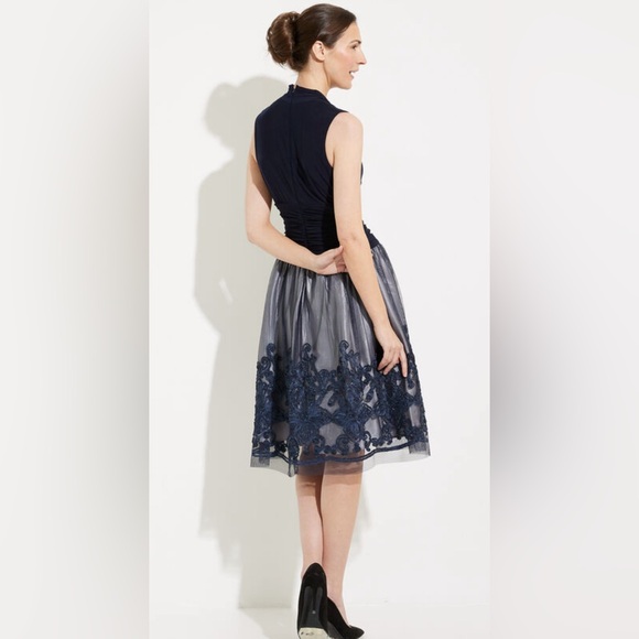 SLNY Floral Knee Length A Line Dress Sz 18 Navy Romantic Goth Whimsigoth Fairy - Picture 3 of 15